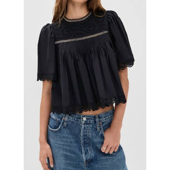 SEA Tops - NEW SEA larissa embroidery top in black